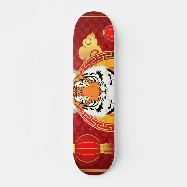 Skateboard Diseño chino de año nuevo con tigre (Anverso )