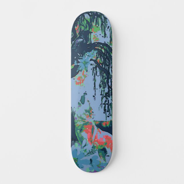 Skateboard Diseño de arte exclusivo Majestuoso Raven Moon & W (Anverso)