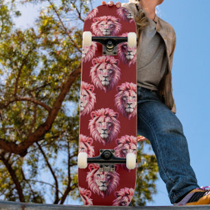 Skateboard Diseño de cabeza de león rosa granate