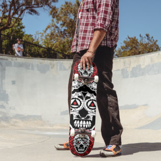 Skateboard Diseño de calavera de azúcar rojo negro y blanco