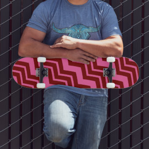 Skateboard Diseño de Chevron Zigzag Rojo Granate Rosa 