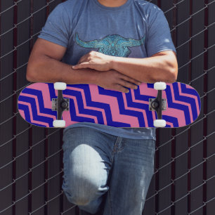 Skateboard Diseño de Chevron Zigzag Rosa Azul
