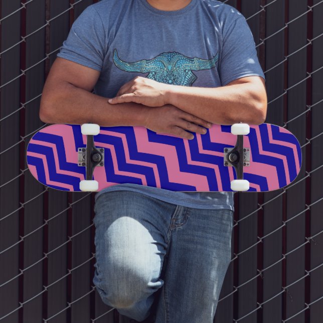 Skateboard Diseño de Chevron Zigzag Rosa Azul (Exterior 3)