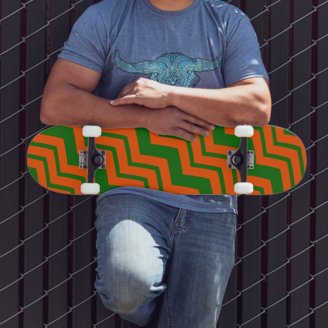 Skateboard Diseño de Chevron Zigzag Verde Naranja (Exterior 3)