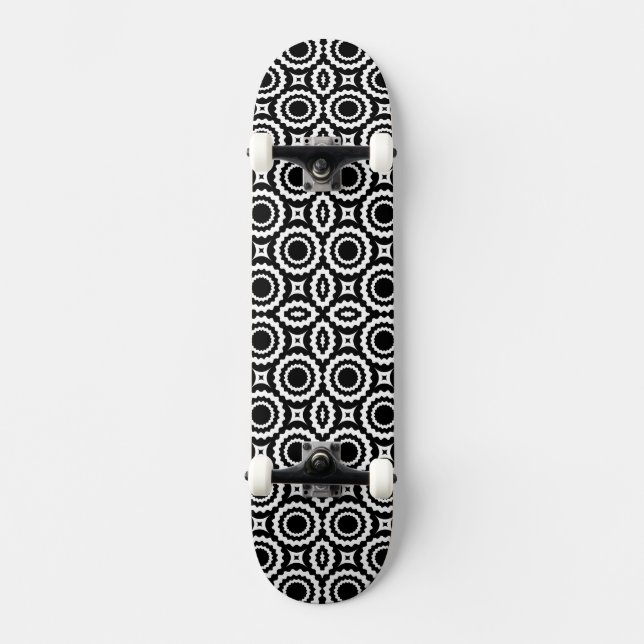 Skateboard Diseño de círculos de zigzag blanco y negro (Anverso)