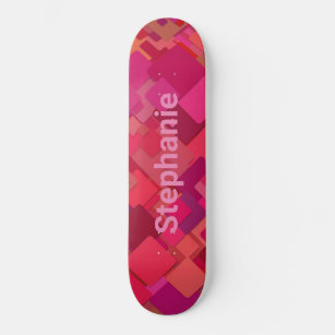 Skateboard Diseño de cuadrados rosados rojos de cadera retro