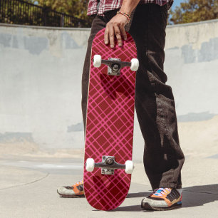 Skateboard Diseño de Cuadro de Rejilla de Cuadros Rosa Granat