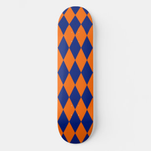 Skateboard Diseño de cuadros arlequín naranja y azul