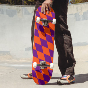Skateboard Diseño de cuadros arlequín naranja y púrpura