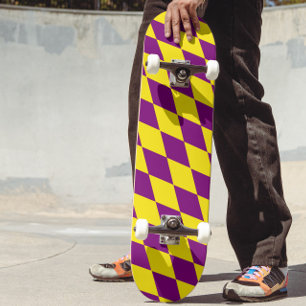 Skateboard Diseño de cuadros arlequín púrpura y amarillo