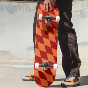 Skateboard Diseño de cuadros arlequín rojo y naranja