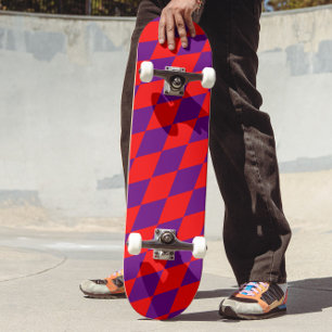 Skateboard Diseño de cuadros arlequín rojo y púrpura