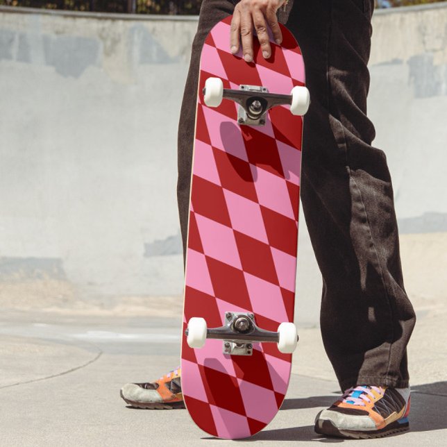 Skateboard Diseño de cuadros arlequín rosa rojo (Subido por el creador)