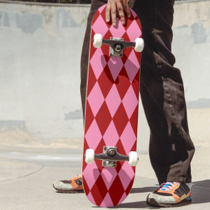 Skateboard Diseño de cuadros arlequín rosa rojo