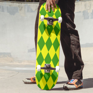 Skateboard Diseño de cuadros de arlequín amarillo verde
