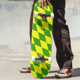 Skateboard Diseño de cuadros de arlequín verde amarillo