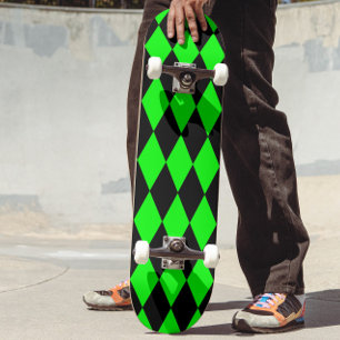 Skateboard Diseño de cuadros de diamantes arlequín negro verd