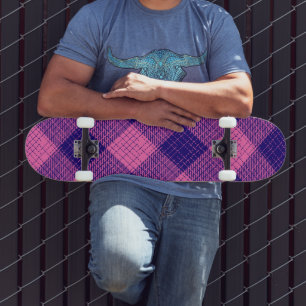 Skateboard Diseño de cuadros entrecruzados azules y rosas