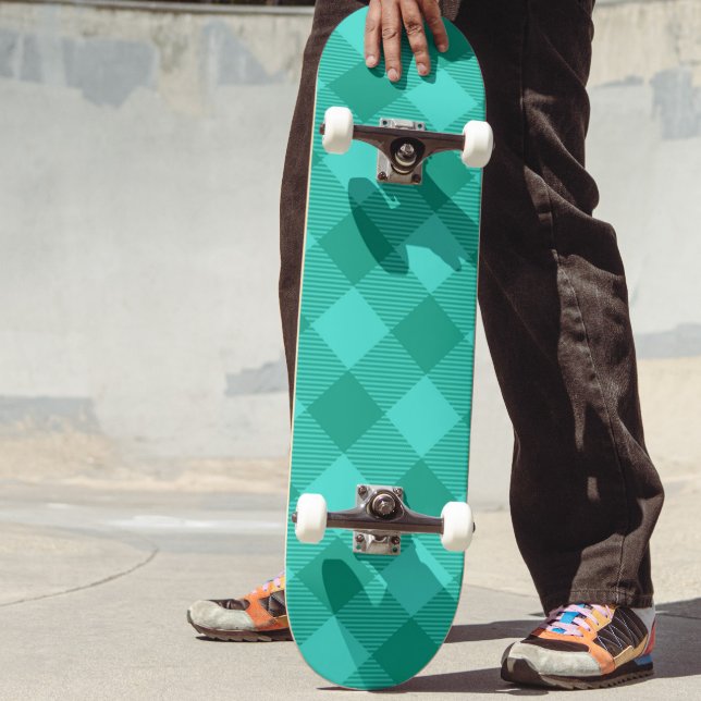 Skateboard Diseño de cuadros escoceses de gingham azul verdos (Subido por el creador)