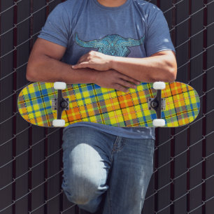 Skateboard Diseño de cuadros escoceses naranja azul amarillo