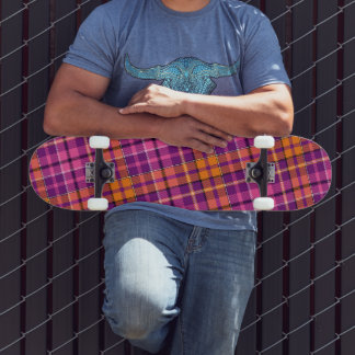Skateboard Diseño de cuadros escoceses naranja rosa púrpura