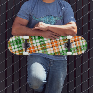 Skateboard Diseño de cuadros escoceses naranja verde blanco