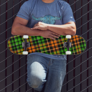 Skateboard Diseño de cuadros escoceses naranja verde negro