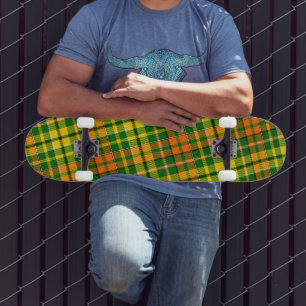 Skateboard Diseño de cuadros escoceses verde amarillo naranja