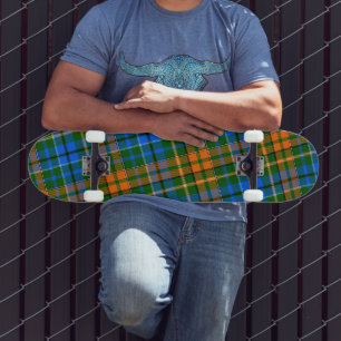 Skateboard Diseño de cuadros escoceses verde naranja azul