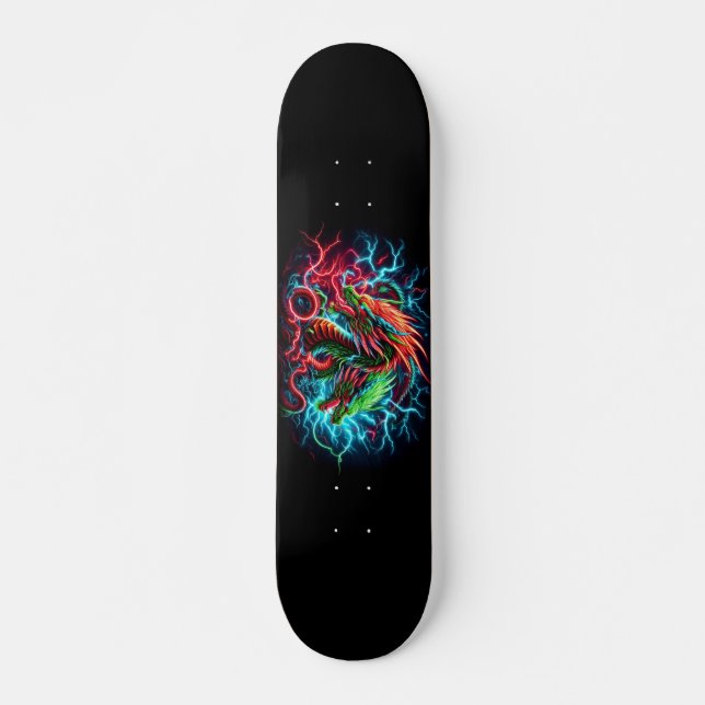 Skateboard diseño de dragón de neón (Anverso )