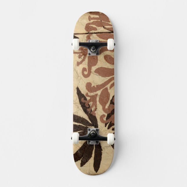 Skateboard Diseño de esténcil floral con hojas de Tawny (Anverso)
