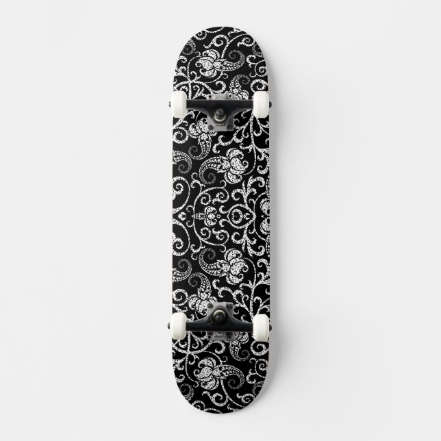 Skateboard Diseño de flores dálmata negro lindo (Anverso)