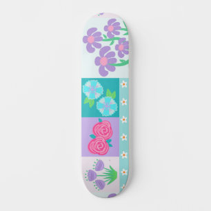 Skateboard Diseño de flores vibrantes en flor