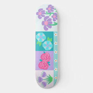 Skateboard Diseño de flores vibrantes en flor