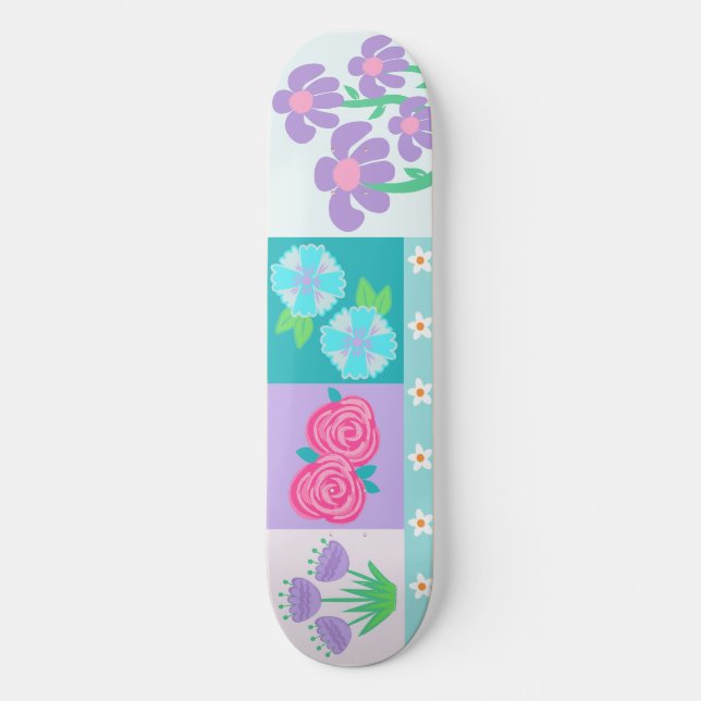 Skateboard Diseño de flores vibrantes en flor (Anverso)