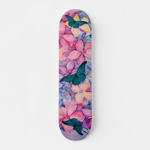 Skateboard Diseño de flores y mariposas de inspiración vintag