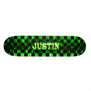 Skateboard Diseño de fuego verde y llamas en Justin skateboa