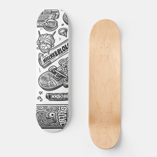 Skateboard Diseño de grafitis blancos y negros 1 (Anverso)