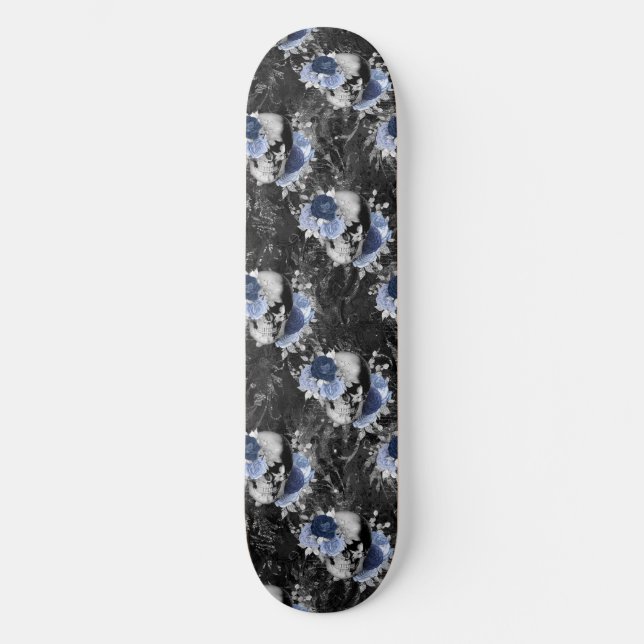 Skateboard Diseño de la serie Blue Floral Skull 1 (Anverso)
