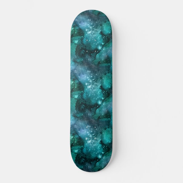 Skateboard Diseño de la serie de galaxias verde azuladas 6 (Anverso)