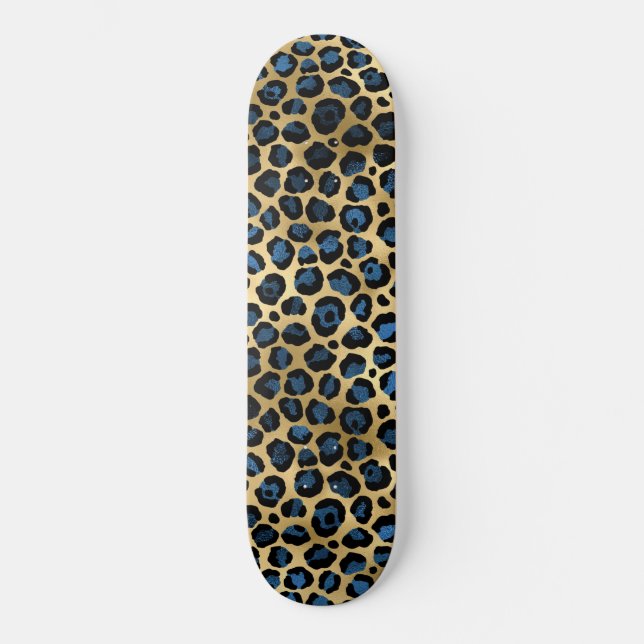 Skateboard Diseño de la serie Leopardo Azul y Oro 4 (Anverso)