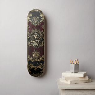 Skateboard Diseño de León de Oro Ornate