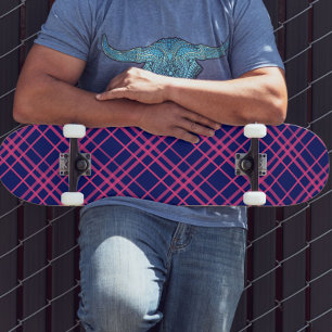 Skateboard Diseño de líneas de cuadros azules con rosa