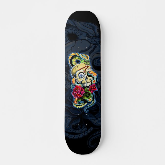 Skateboard Diseño de los rosas de la serpiente del cráneo (Anverso )