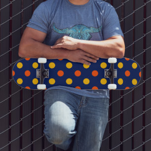 Skateboard Diseño de lunares naranjas y amarillos sobre azul