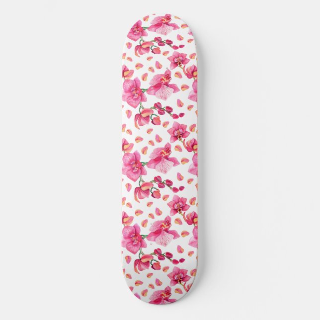 Skateboard Diseño de orquídeas acuarelas 2 (Anverso)