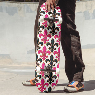 Skateboard Diseño de patrón barroco flor de lis negro rosa