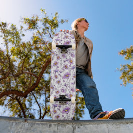 Skateboard Diseño de patrón botánico de flor silvestre púrpur