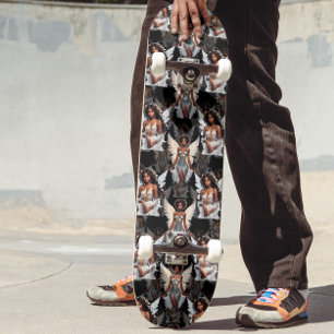 Skateboard Diseño de patrón de ángeles de niña negra hermosa 