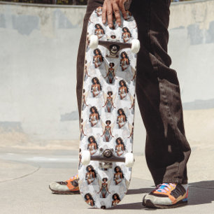 Skateboard Diseño de patrón de ángeles hermosa niña negra